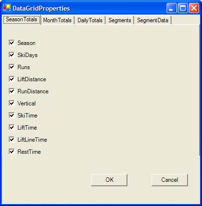 SkiTrak expanding data grid properties